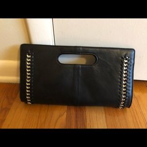Express Black Leather Clutch w/ Metal Detailing
